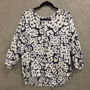 NYDJ Floral V Neck Blouse Top Womens XL Office Casual Flowy Career Boho
